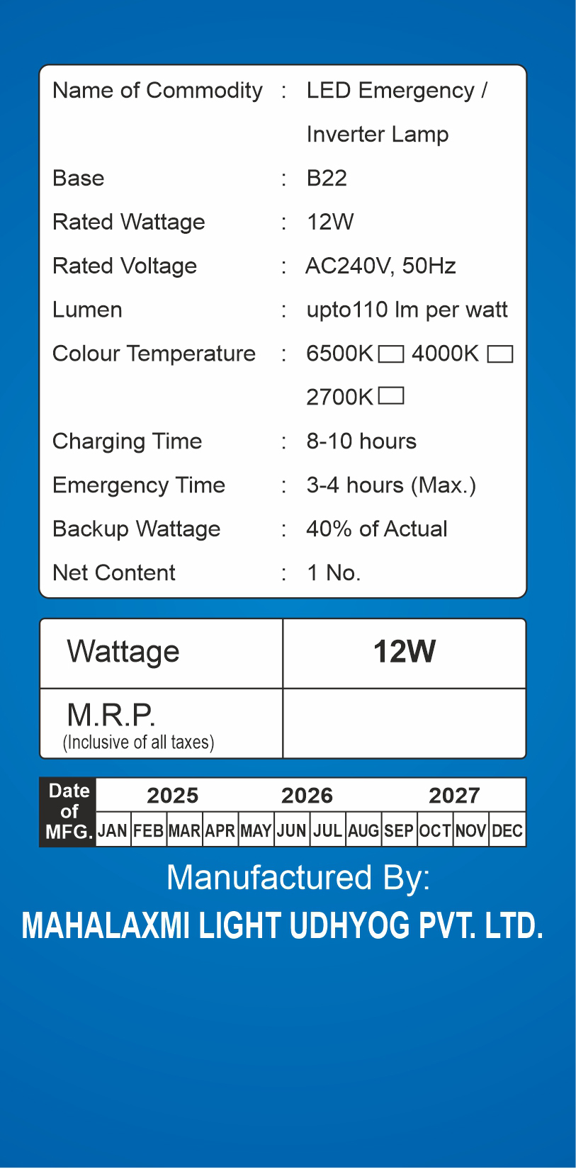 Maha Laxmi Led Light 12W Crystal White/6500kB22 - Image 4