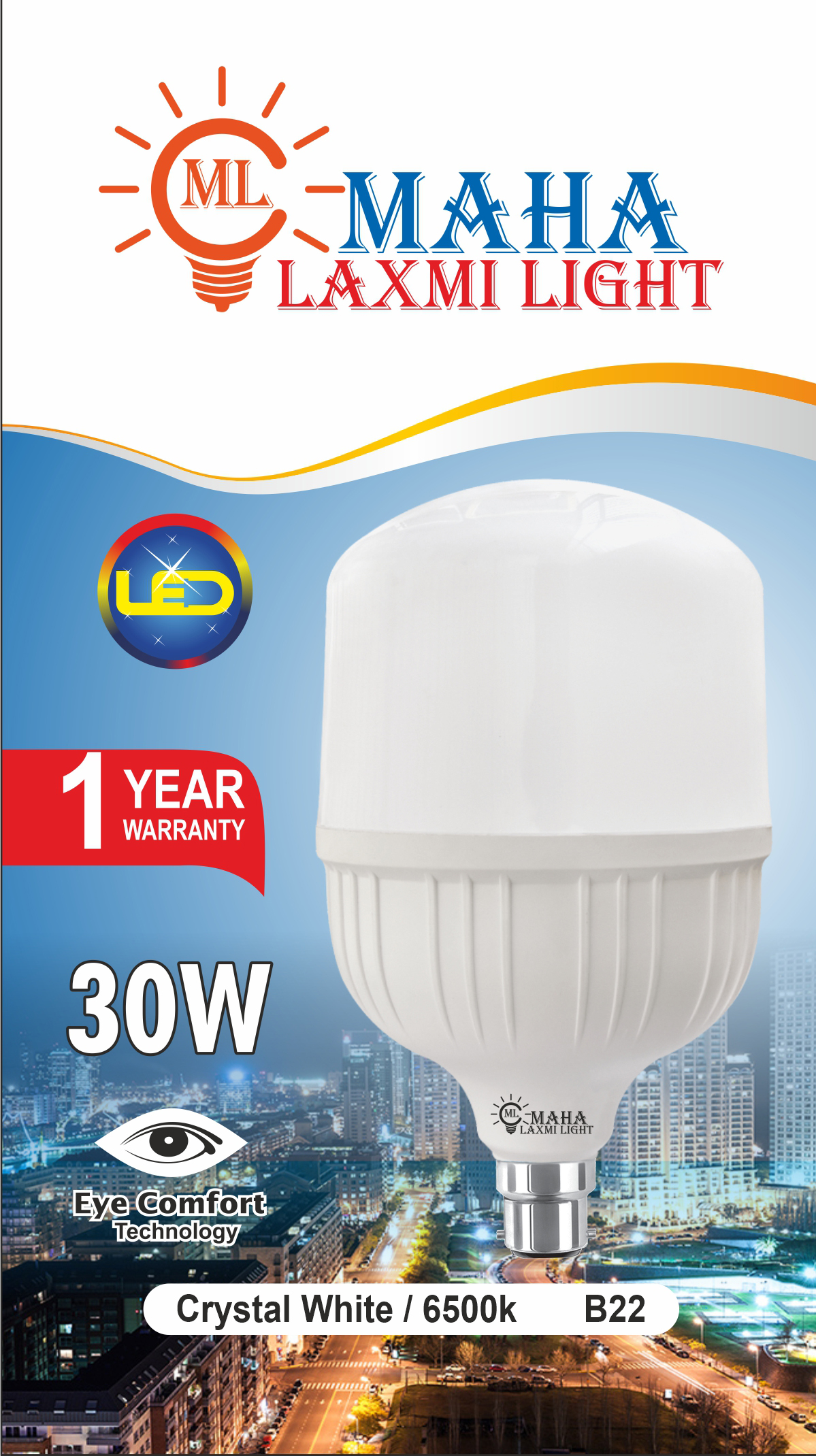 Maha Laxmi Light 30W Crystal White 6500K B22