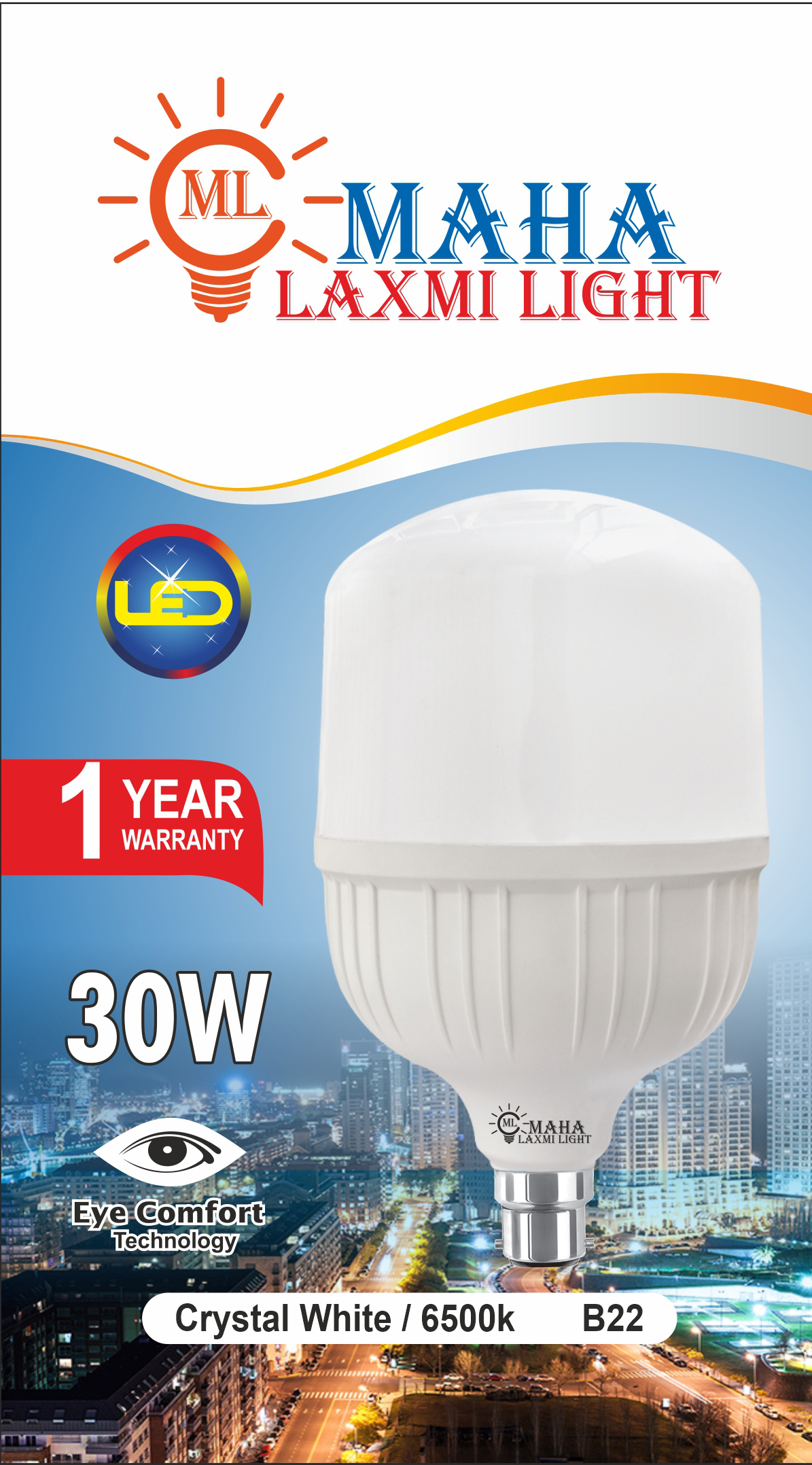 Maha Laxmi Light 30W Crystal White 6500K B22 - Image 4