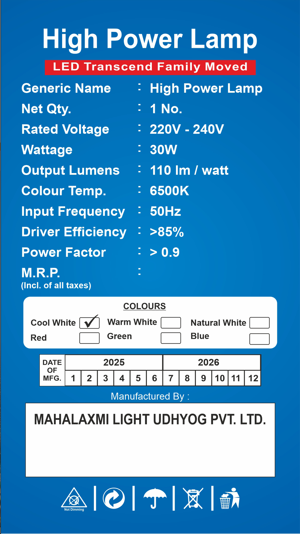 Maha Laxmi Light 30W Crystal White 6500K B22 - Image 6