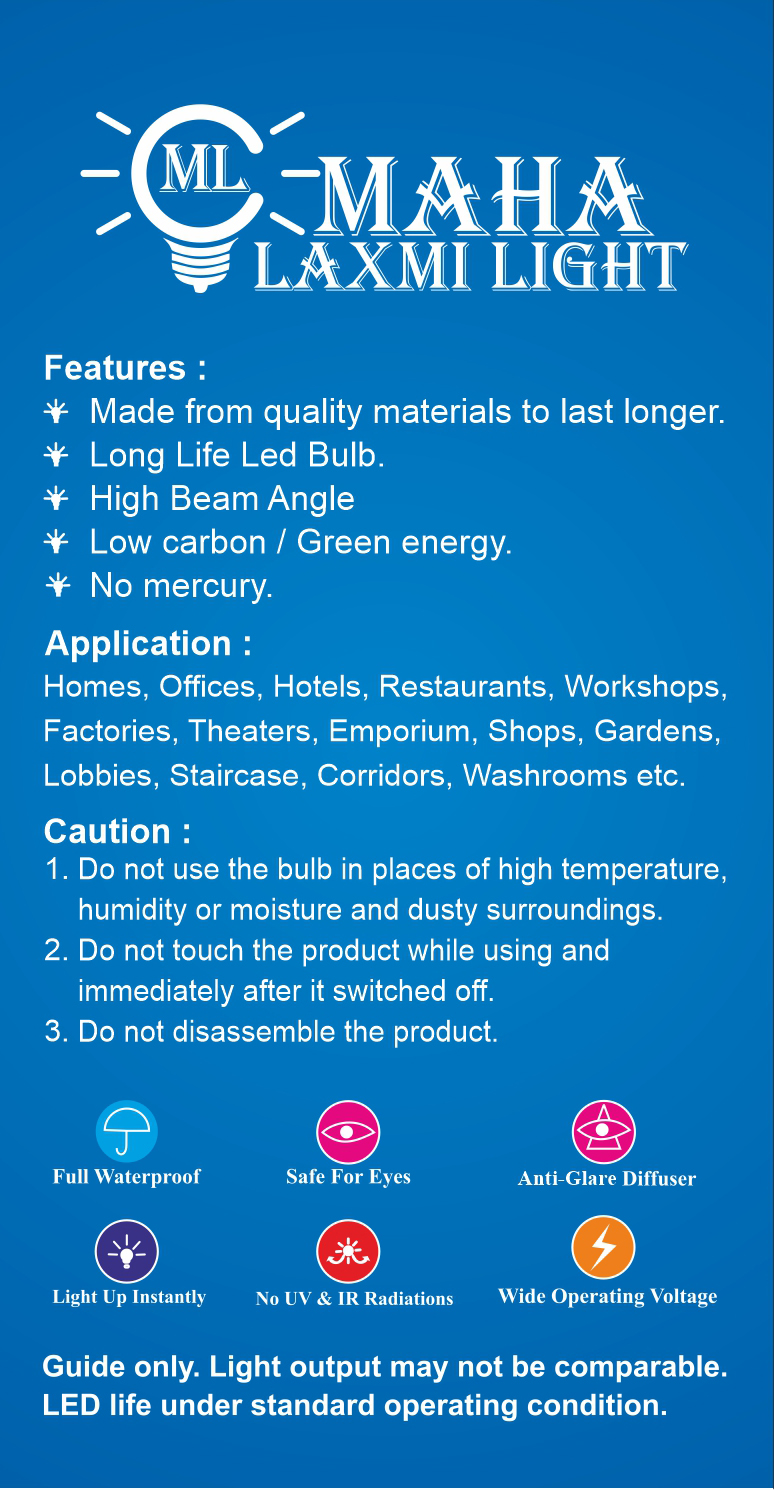 Maha Laxmi Led Light 9W Crystal White/6500kB22 - Image 2